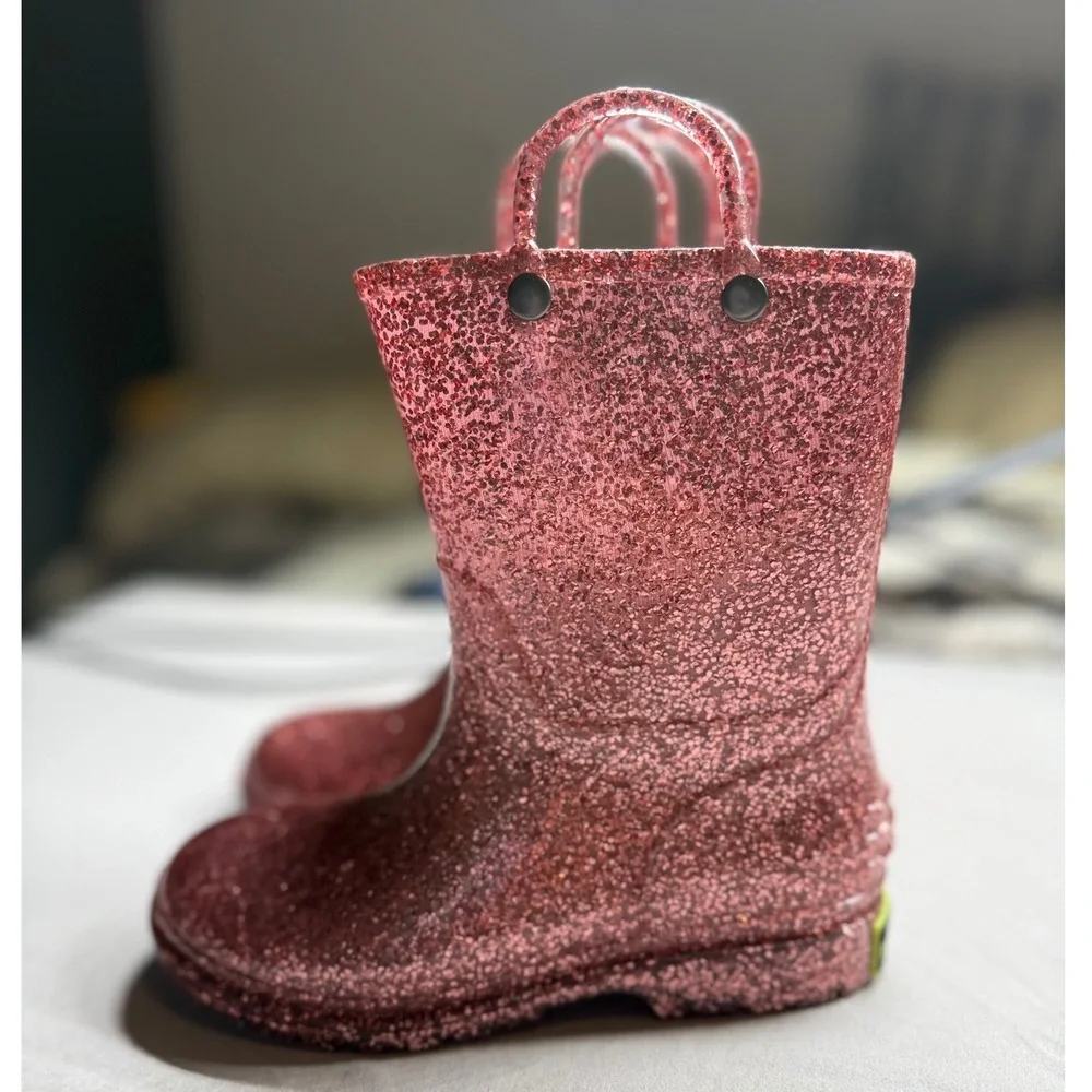 Western Chief Girls Glitter Rain Boots Size 13 Rose Gold Pink Waterproof PVC